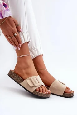 Clearance Boto Klapki Damskie Z Klamrą Eko Zamszowe Beżowe Laeltia