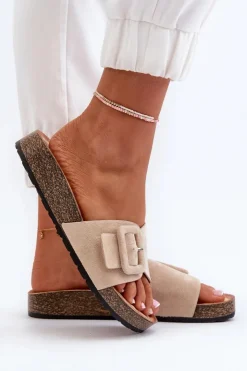 Clearance Boto Klapki Damskie Z Klamrą Eko Zamszowe Beżowe Laeltia