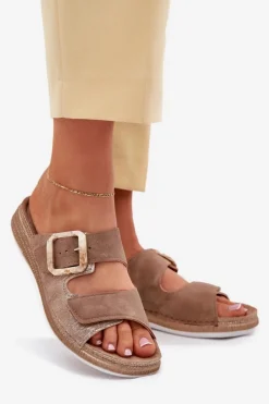 INBLU Klapki Na Platformie|Klapki Damskie Klasyczne*Klapki Damskie Z Klamrą I Rzepem MK000013 Brązowe Brązowy