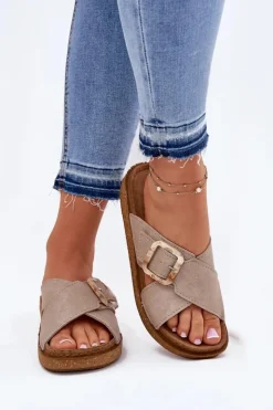 INBLU Klapki Na Platformie|Klapki Damskie Klasyczne*Klapki Damskie Z Klamrą ED000025 Beżowe