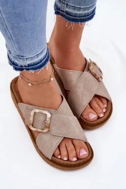 INBLU Klapki Na Platformie|Klapki Damskie Klasyczne*Klapki Damskie Z Klamrą ED000025 Beżowe