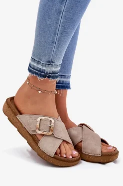 INBLU Klapki Na Platformie|Klapki Damskie Klasyczne*Klapki Damskie Z Klamrą ED000025 Beżowe