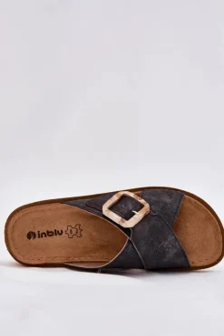 INBLU Klapki Damskie Z Klamrą ED000025 Czarne Czarny