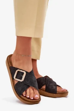 INBLU Klapki Damskie Z Klamrą ED000025 Czarne Czarny