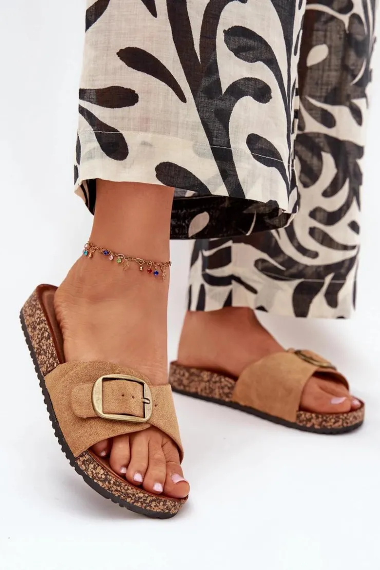 Boto Klapki Korkowe|Klapki Na Platformie*Klapki Damskie Z Klamrą Na Korkowej Platformie Camel Zavira