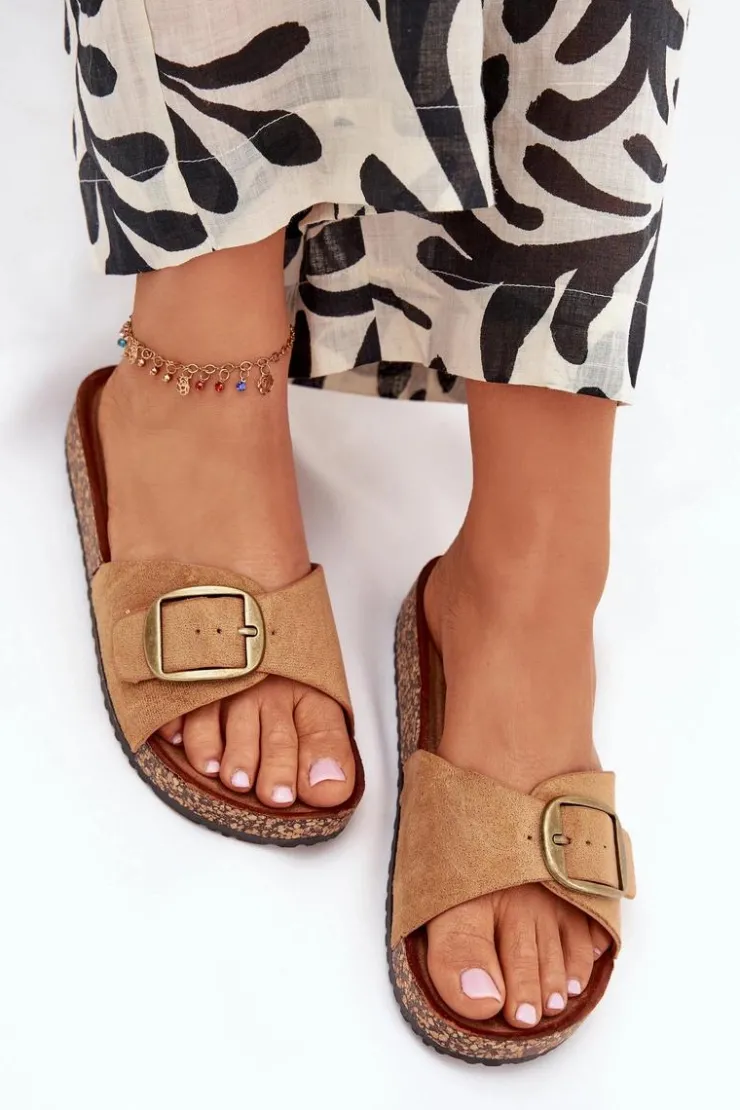 Boto Klapki Korkowe|Klapki Na Platformie*Klapki Damskie Z Klamrą Na Korkowej Platformie Camel Zavira