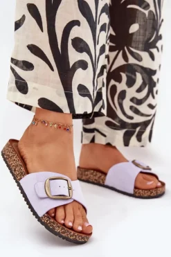 Boto Klapki Korkowe|Klapki Na Platformie*Klapki Damskie Z Klamrą Na Korkowej Platformie Liliowe Zavira Fioletowy