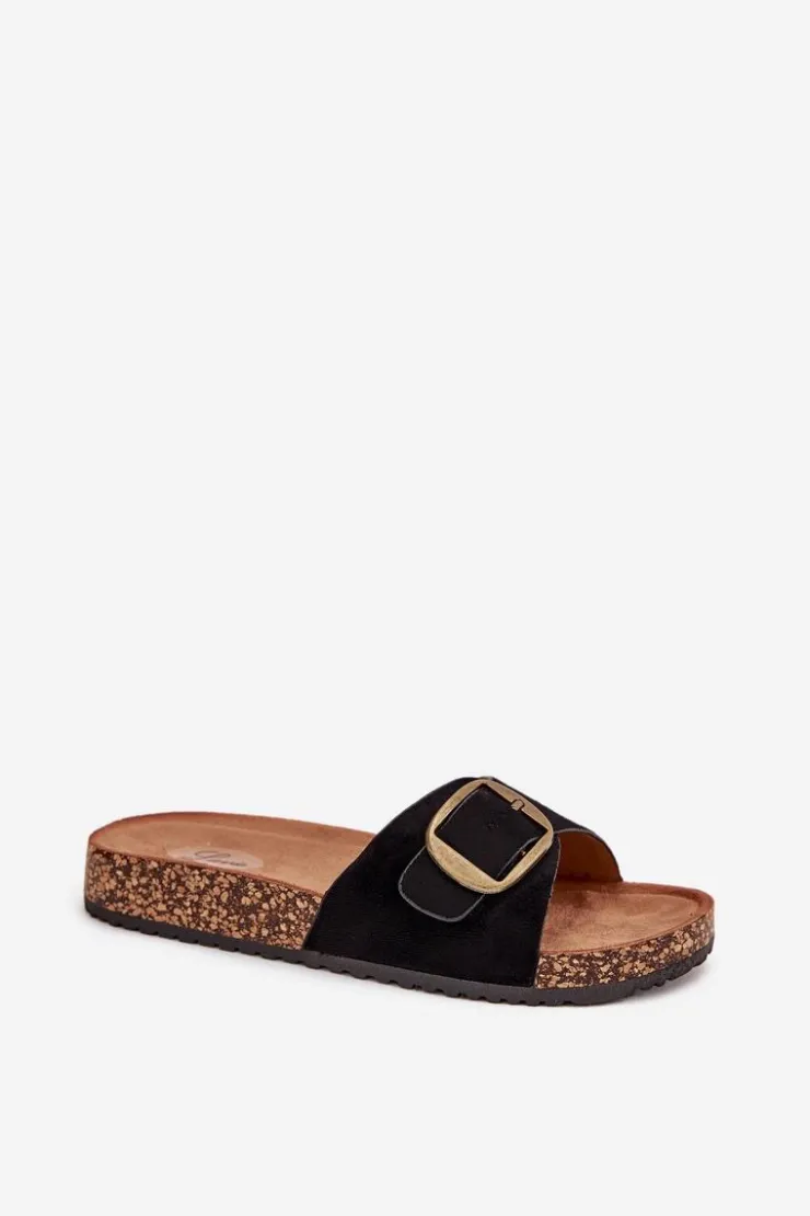 Hot Boto Klapki Damskie Z Klamrą Na Korkowej Platformie Czarne Zavira Czarny