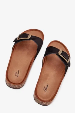 Hot Boto Klapki Damskie Z Klamrą Na Korkowej Platformie Czarne Zavira Czarny