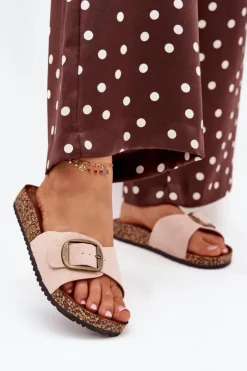 Damskie Boto Klapki Damskie Z Klamrą Na Korkowej Platformie Różowe Zavira