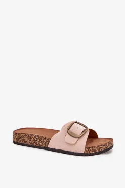 Damskie Boto Klapki Damskie Z Klamrą Na Korkowej Platformie Różowe Zavira