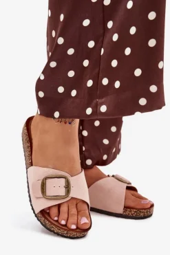 Damskie Boto Klapki Damskie Z Klamrą Na Korkowej Platformie Różowe Zavira