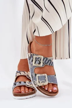 Clearance Damskie buty S.Barski Klapki Damskie Z Klamrami I Brokatem S.Barski RB51-006 Beżowe Beżowy