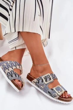 Clearance Damskie buty S.Barski Klapki Damskie Z Klamrami I Brokatem S.Barski RB51-006 Beżowe Beżowy