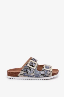 Clearance Damskie buty S.Barski Klapki Damskie Z Klamrami I Brokatem S.Barski RB51-006 Beżowe Beżowy