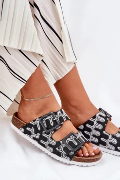 New Damskie buty S.Barski Klapki Damskie Z Klamrami I Brokatem S.Barski RB51-006 Czarne Czarny