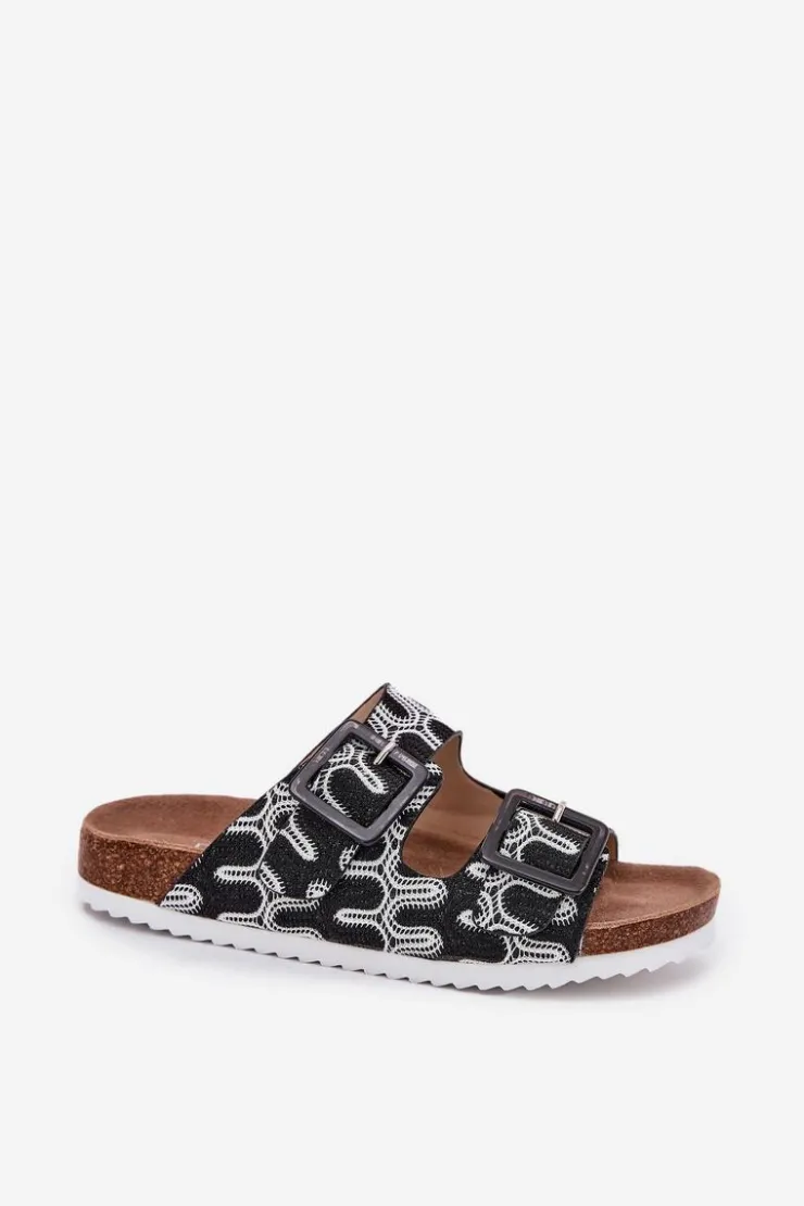 New Damskie buty S.Barski Klapki Damskie Z Klamrami I Brokatem S.Barski RB51-006 Czarne Czarny