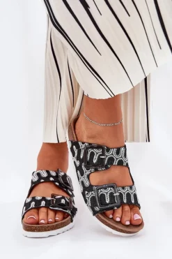 New Damskie buty S.Barski Klapki Damskie Z Klamrami I Brokatem S.Barski RB51-006 Czarne Czarny