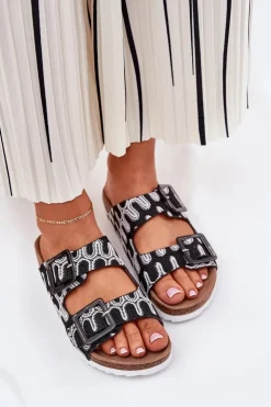 New Damskie buty S.Barski Klapki Damskie Z Klamrami I Brokatem S.Barski RB51-006 Czarne Czarny