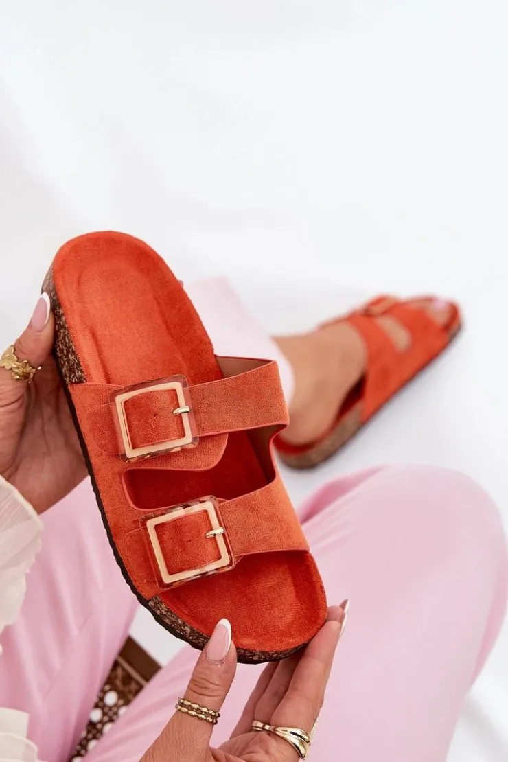 Boto Klapki Korkowe|Klapki Na Platformie*Klapki Damskie Z Klamrami Na Korkowej Podeszwie Pomarańczowe Sercele