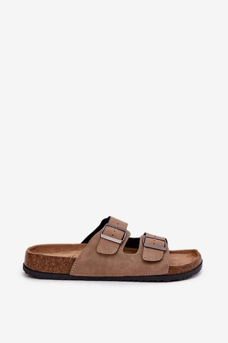 Outlet Evento Klapki Damskie Z Klamrami Na Korkowej Platformie Beżowe Galurena