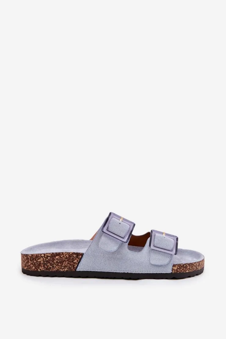 Online Boto Klapki Damskie Z Klamrami Na Korkowej Podeszwie e Sercele Niebieski