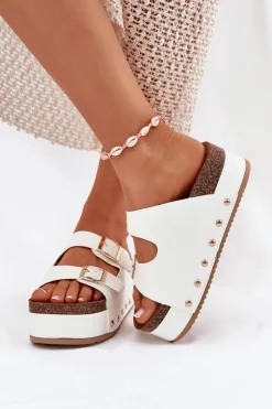 Online Boto Klapki Damskie Z Klamrami Na Masywnej Platformie Białe Odisene