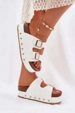 Online Boto Klapki Damskie Z Klamrami Na Masywnej Platformie Białe Odisene