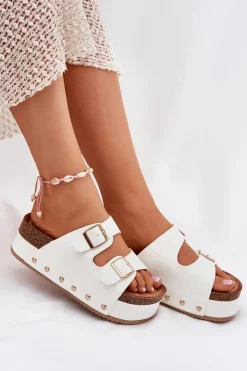 Online Boto Klapki Damskie Z Klamrami Na Masywnej Platformie Białe Odisene