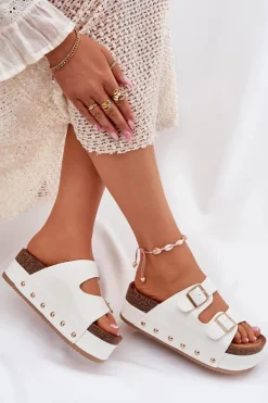 Online Boto Klapki Damskie Z Klamrami Na Masywnej Platformie Białe Odisene