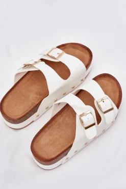 Online Boto Klapki Damskie Z Klamrami Na Masywnej Platformie Białe Odisene