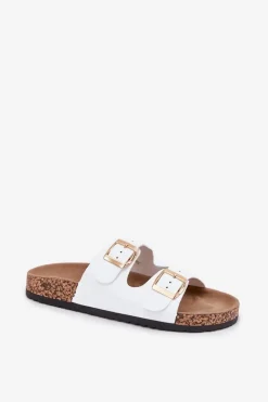 Hot Evento Klapki Damskie Z Klamrami Z Eko Skóry Białe Iskira Biały