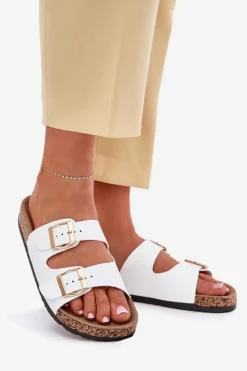 Hot Evento Klapki Damskie Z Klamrami Z Eko Skóry Białe Iskira Biały