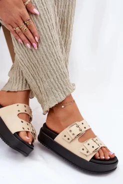 Damskie Boto Klapki Damskie Z Klamrami Na Platformie Beżowe Nilatha