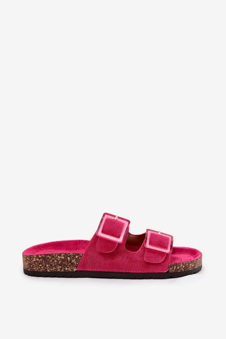 Damskie Boto Klapki Damskie Z Klamrami Na Korkowej Podeszwie Fuksja Sercele