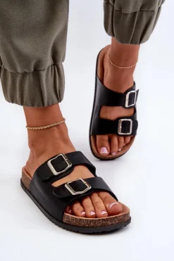 Damskie Boto Klapki Damskie Z Klamrami Czarne Oliena