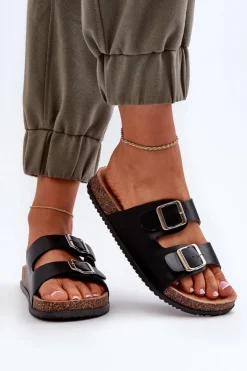 Damskie Boto Klapki Damskie Z Klamrami Czarne Oliena