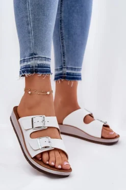 INBLU Klapki Damskie Klasyczne*Klapki Damskie Z Klamrami CP000042 Białe Biały