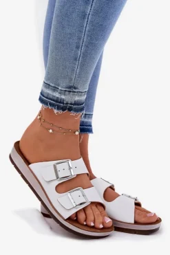 INBLU Klapki Damskie Klasyczne*Klapki Damskie Z Klamrami CP000042 Białe Biały