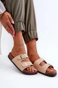 Clearance Boto Klapki Damskie Z Klamrami Beżowe Oliena Beżowy