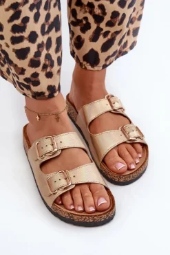 Boto Klapki Damskie Klasyczne*Klapki Damskie Z Klamrami Złote Fronila Złoty