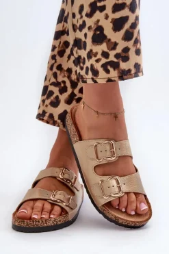 Boto Klapki Damskie Klasyczne*Klapki Damskie Z Klamrami Złote Fronila Złoty