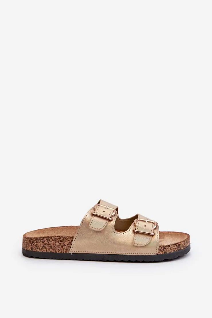 Boto Klapki Damskie Klasyczne*Klapki Damskie Z Klamrami Złote Fronila Złoty