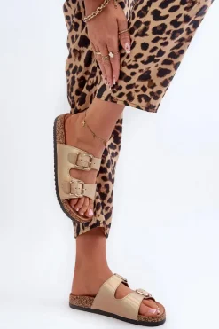 Boto Klapki Damskie Klasyczne*Klapki Damskie Z Klamrami Złote Fronila Złoty