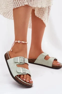 Online Boto Klapki Damskie Z Klamrami Miętowe Oliena Zielony