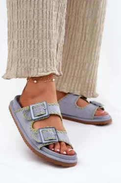 Boto Klapki Na Platformie|Klapki Damskie Klasyczne*Klapki Damskie Z Klamrami I Ozdobnym Obszyciem e Visley Niebieski