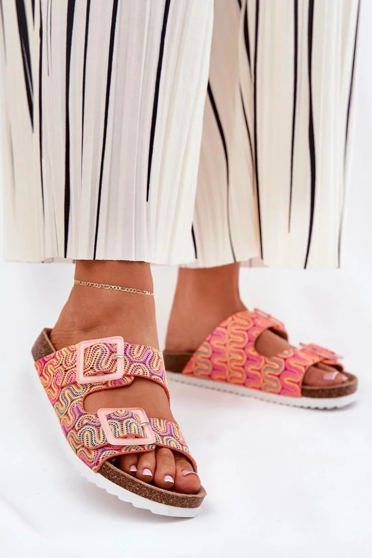 Damskie buty S.Barski Klapki Korkowe|Klapki Na Platformie*Klapki Damskie Z Klamrami I Brokatem S.Barski RB51-006 Pomarańczowe Pomarańczowy