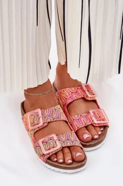 Damskie buty S.Barski Klapki Korkowe|Klapki Na Platformie*Klapki Damskie Z Klamrami I Brokatem S.Barski RB51-006 Pomarańczowe Pomarańczowy