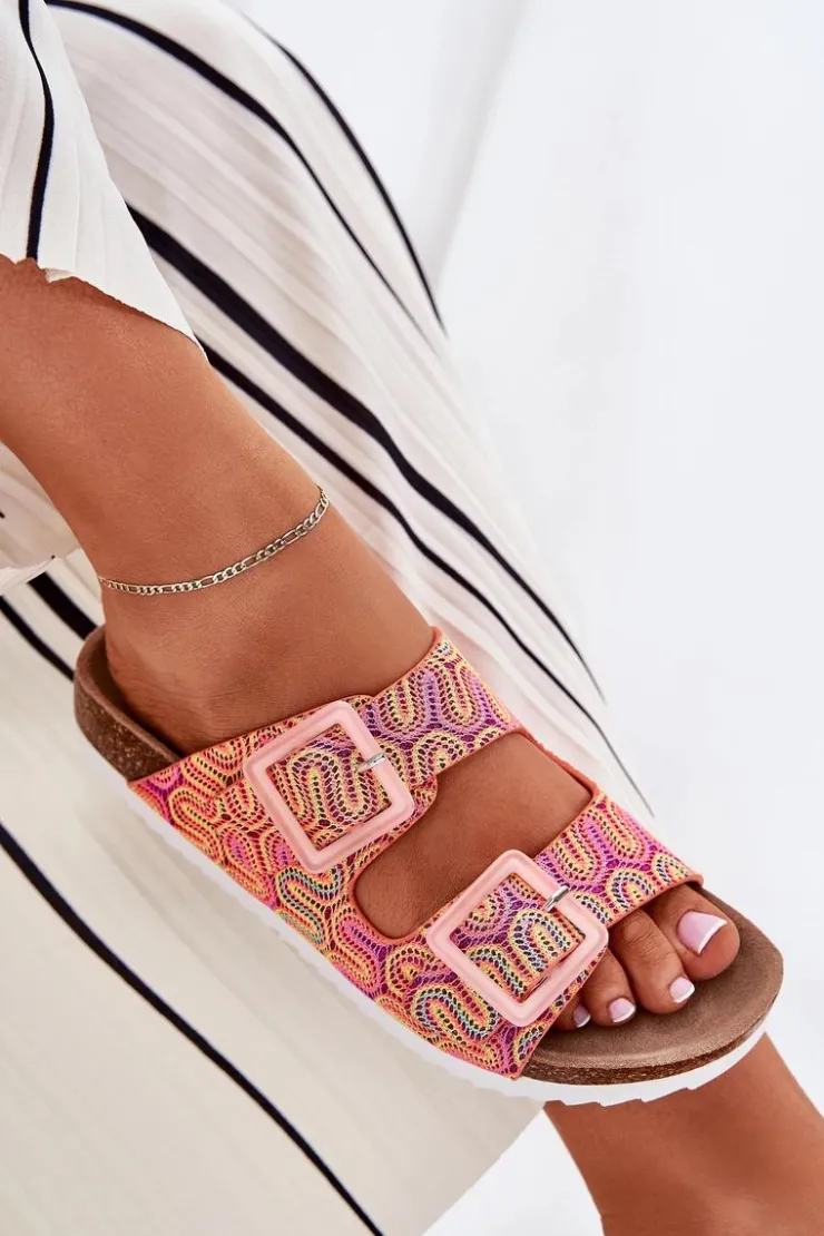 Damskie buty S.Barski Klapki Korkowe|Klapki Na Platformie*Klapki Damskie Z Klamrami I Brokatem S.Barski RB51-006 Pomarańczowe Pomarańczowy