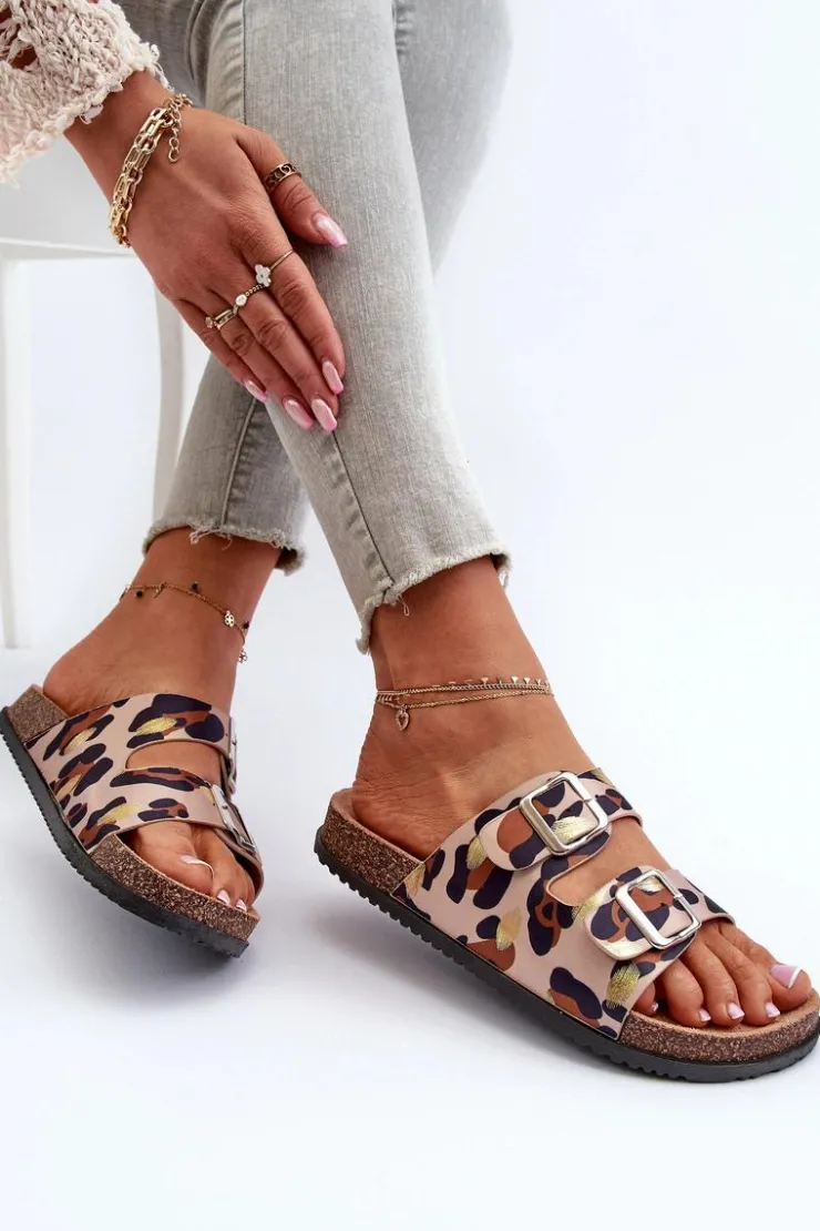 Sale Boto Klapki Damskie Z Klamrami Beżowo-Brązowe Oliena